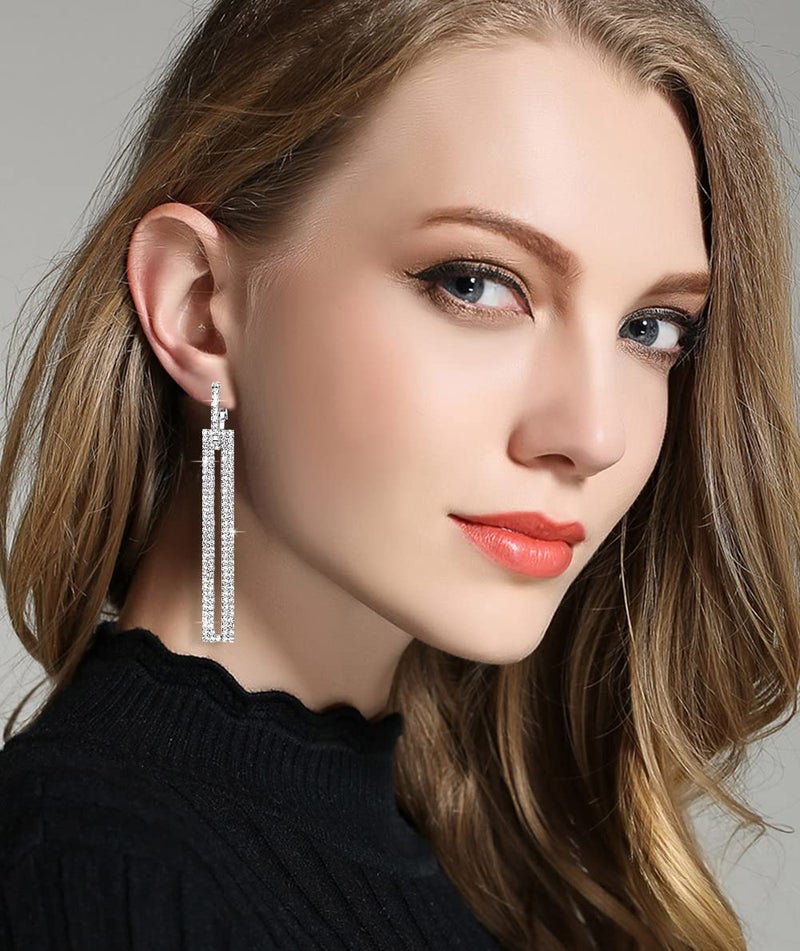 QJLE Silver Geometric Dangle Earrings for Women - Image 2